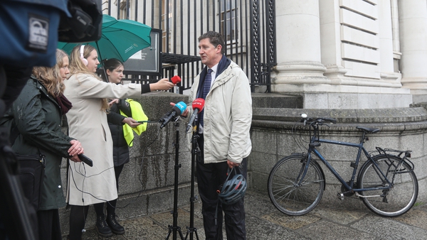 Eamon Ryan speaks to the media as he arrived for the Cabinet meeting