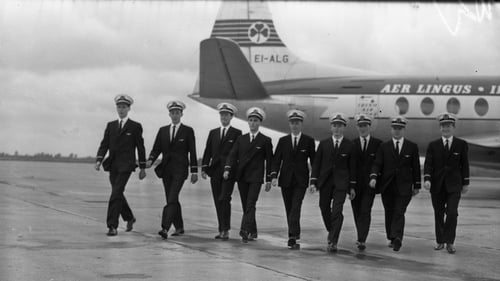 Aer Lingus pilots on parade at Dublin Airport in the 1960s. Photo: Independent News and Media/Getty Images