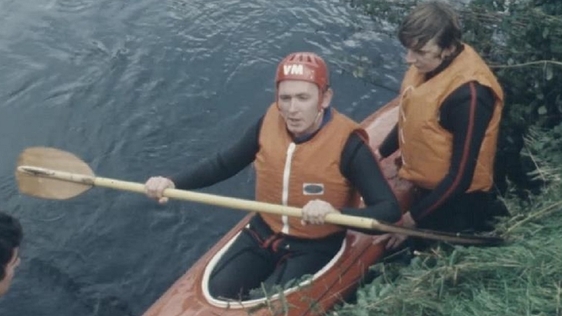 Pat Butler in a canoe on the River Bandon (1977)
