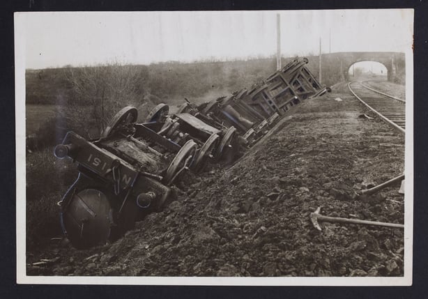 A derailed train