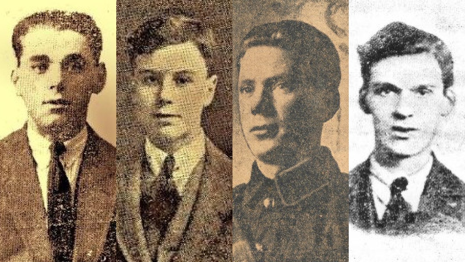 Image - Left to Right: Peter Cassidy, James Fisher, John Gaffney, Richard Twohig. All four young men were executed on 17th of November, 1922 for possession of arms. Image courtesy of Kilmainham Gaol Museum/OPW
