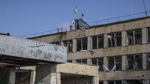 A damaged building at Mirolubovka Village in Kherson, Ukraine on November 10, 2022.