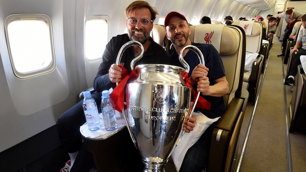 Jurgen Klopp pictured with FSG president Mike Gordon after winning the UEFA Champions League in 2019