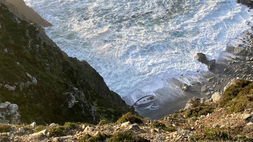 The 50ft vessel washed into cliffs close to Dooega Head (Courtesy Achill Island Coast Guard)