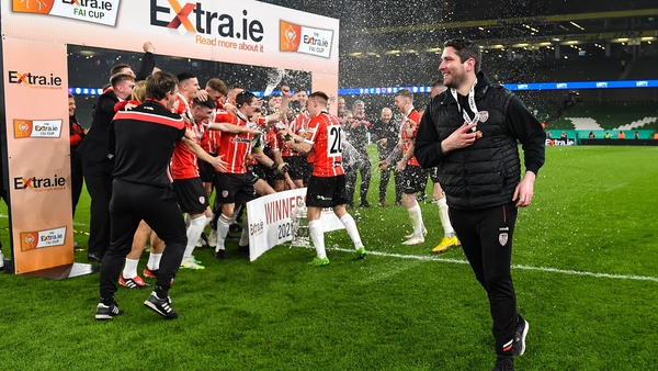 Derry City manager Ruaidhrí Higgins after his side's victory in the Extra.ie FAI Cup Final