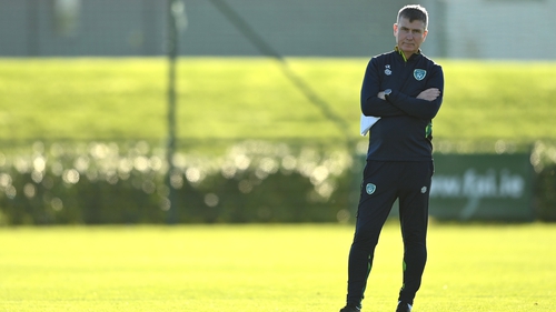Stephen Kenny looks on at Ireland's training session on Wednesday