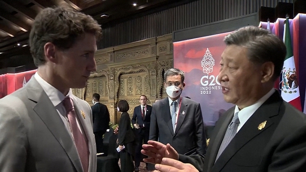 In footage published by Canadian broadcasters Mr Xi can be heard telling Justin Trudeau that 'everything we discussed was leaked'