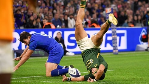Antoine Dupont was shown a red card for a dangerous tackle against South Africa