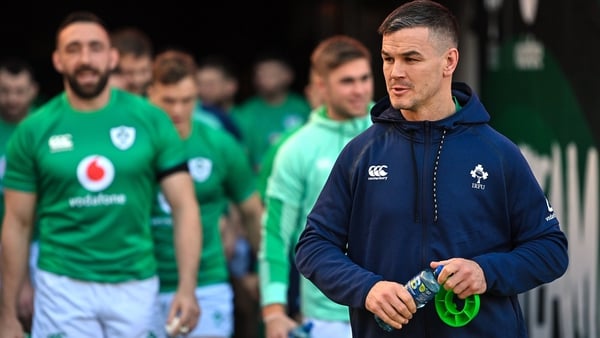 Johnny Sexton leads the Ireland players out for Friday's captain's run
