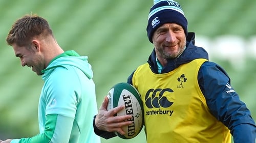 Mike Catt (right) and Jack Crowley during Friday's captain's run at the Aviva Stadium