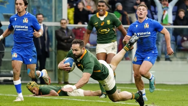 Cobus Reinach scores the last of South Africa's nine tries