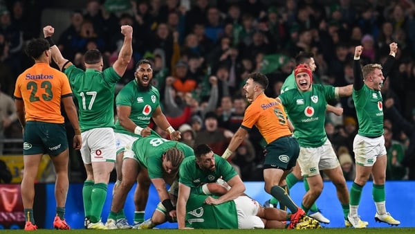 Ireland players celebrate at the full-time whistle