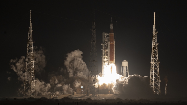 NASA's Space Launch System rocket carrying the Orion spacecraft launches on the Artemis I flight test