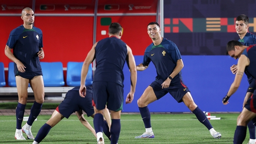 Cristiano Ronaldo and his Portugal team-mates training ahead of their World Cup opener