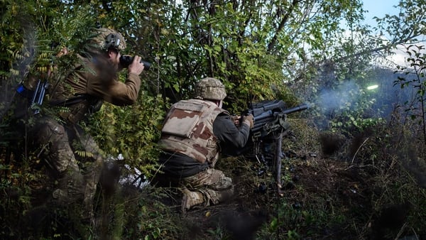 Ukrainian infantry firing a US-made grenade launcher towards Russian positions near Toretsk