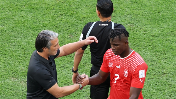 Murat Yakin (l) praised Cameroon-born Swiss forward Breel Embolo who netted the winner