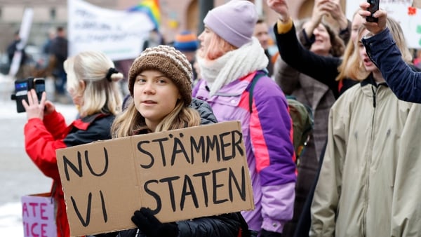 Greta Thunberg attends a climate demonstration called by youth-led organisation Aurora, before submitting its lawsuit