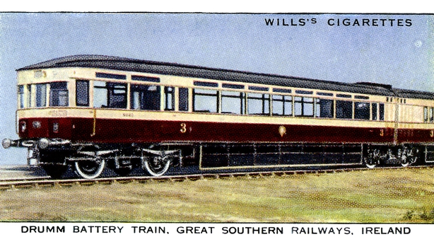 A cigarette card showing a picture of a Great Southern Railway electric train in the 1920s