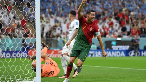 Cristiano Ronaldo celebrated but replays showed he had not got a touch on Bruno Fernandes' free kick
