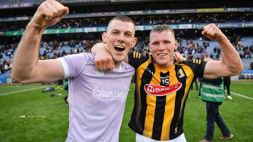 Eoin Cody (L) and Conor Browne celebrate winning the 2022 Leinster hurling title