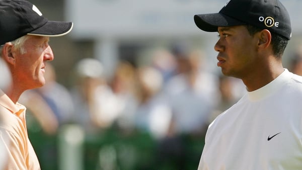 Tiger Woods and Greg Norman at St Andrews back in 2005