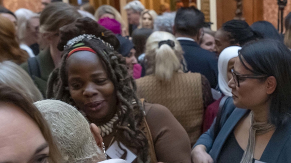 Ngozi Fulani (centre left) at a reception at Buckingham Palace, London