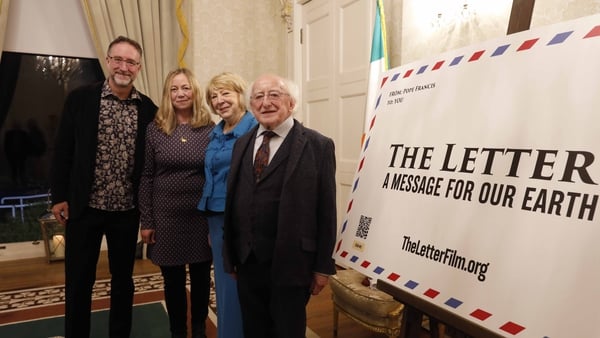 President Michael D Higgins, Sabina Higgins, Director Nicolas Brown and Deputy CEO of Trocaire, Lorna Gold pictured at the Irish premiere of the new climate change movie The Letter - A Message for our Earth in Áras an Uachtaráin. Photos: Mark Stedman