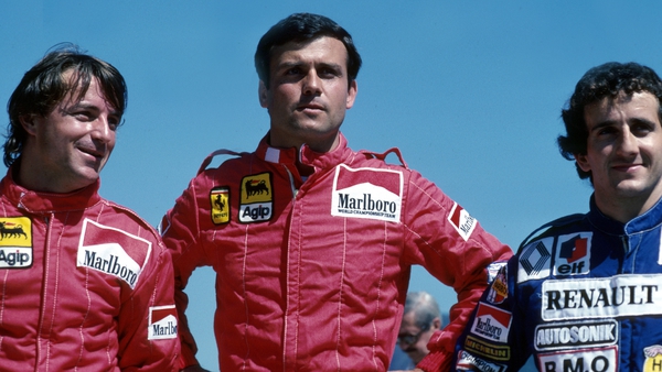 Patrick Tambay (centre) with Rene Arnoux (left) and Alain Prost in 1983