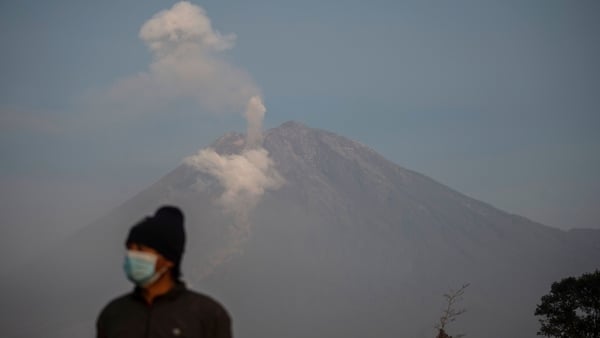 The volcano erupted early yesterday morning and authorities have given people face masks to protect against ash