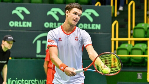 Kamil Majchrzak in action for Poland at the Davis Cup