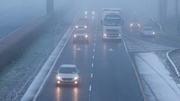 Traffic on the M7 Motorway in Kildare, as vehicles drive through treacherous snow, ice and fog conditions yesterday (RollingNews.ie)
