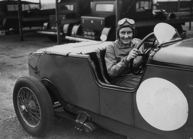 16th October 1931: Dirt track rider Fay Taylour at the wheel of her Talbot during a practice for her first appearance at Brooklands. (Photo by J. Gaiger/Topical Press Agency/Getty Images