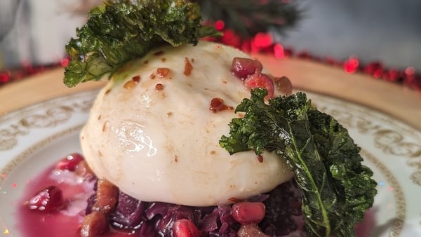 Creamy buratta pairs wonderfully with tart and sticky red cabbage.