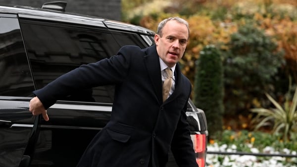 Dominic Raab pictured as he arrived in Downing Street ahead of a Cabinet meeting yesterday