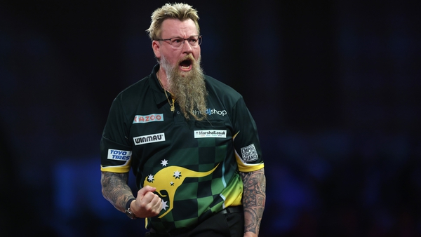 Simon Whitlock reacts during his match against Christian Perez