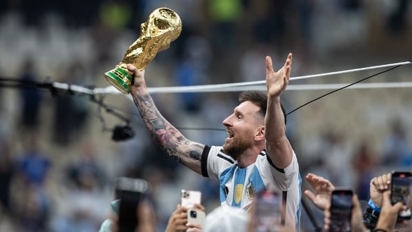 The greatest of all time after the greatest World Cup final of all time: Lionel Messi celebrates with Argentina supporters after the World Cup 2022 victory. Photo: Simon Bruty/ Anychance/Getty Images