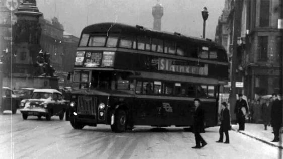 Bus Stuck on O'Connell Street, Dublin in the snow (1963)