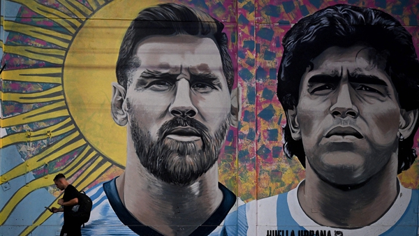 A mural depicting Lionel Messi and the late Diego Maradona in Buenos Aires