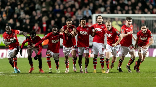 Charlton Athletic players celebrate as they won the penalty shoot-out