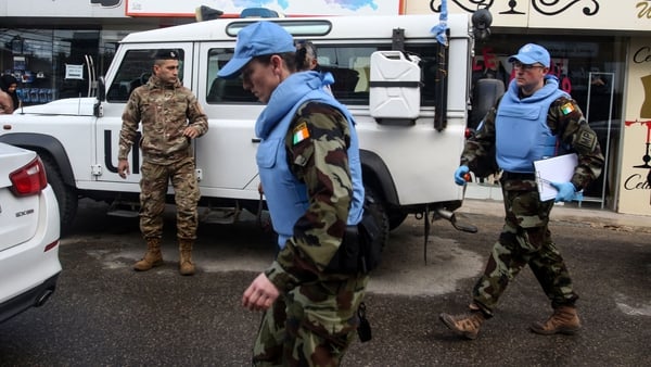 Irish UN peacekeepers check the site of last week's deadly attack
