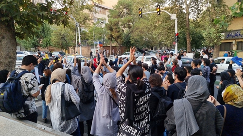 A protest in Iran last September over the death of Mahsa Amini