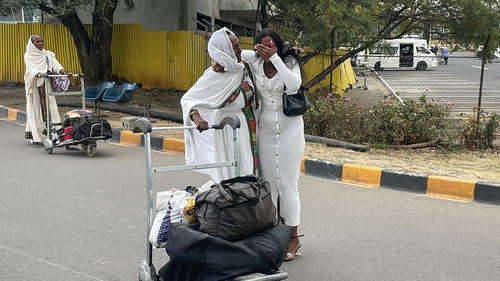 Passengers arriving today from Tigray are greeted by relatives at the Bole International Airport in Addis Ababa