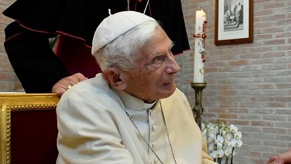 Pope Emeritus Benedict pictured during a meeting with newly named cardinals at the Vatican in August
