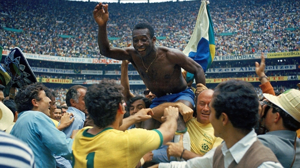 Pele, pictured here after Brazil's 1970 World Cup win in Mexico, scored 77 goals in 92 appearances for his country