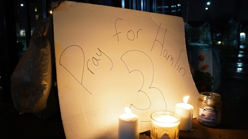 A vigil is kept for Damar Hamlin outside the University of Cincinnati Medical Centre