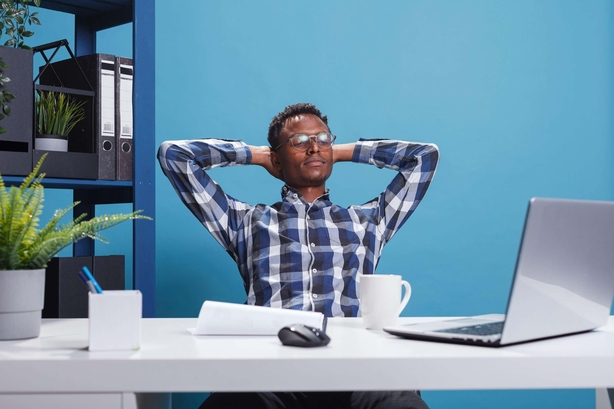 Peaceful person at office desk
