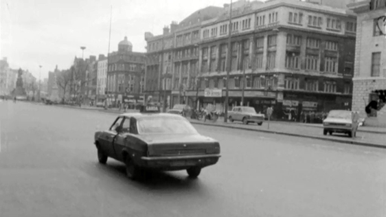 A Garda car on O'Connell Street in Dublin, 1973.