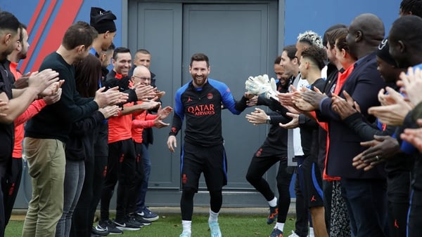 Lionel Messi welcomed back by his PSG team-mates