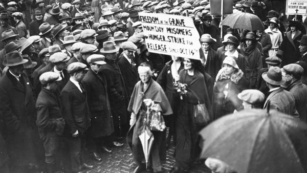 Charlotte Despard (front) and other activists appeal for the release of prisoners on hunger strike in Dublin's Mountjoy Prison during the elections in October 1923. Photo: Walshe/Topical Press Agency/Getty Images