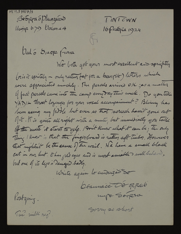 Letter from George Plunkett
